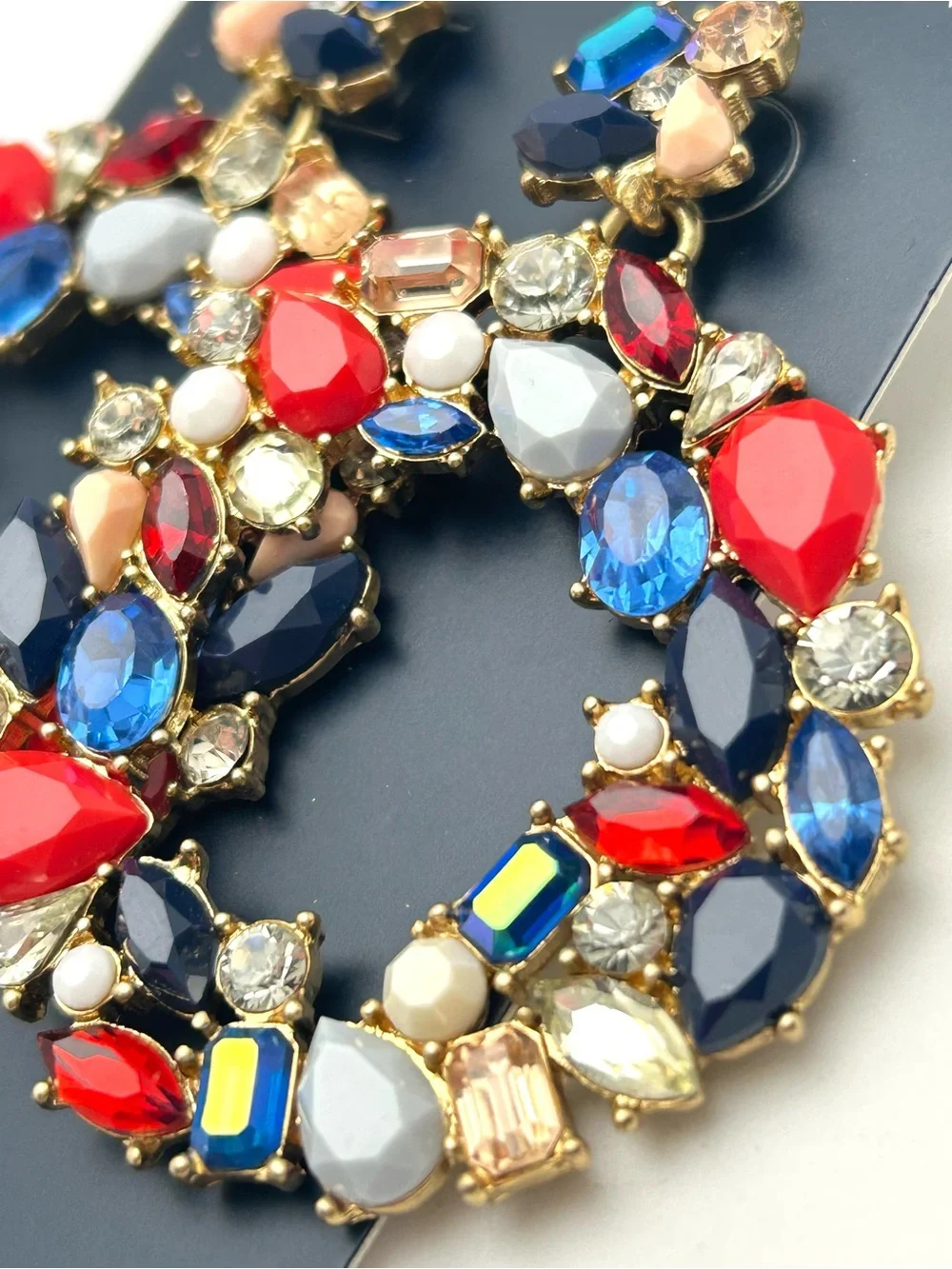 J. Crew Red and Blue Jeweled Earrings NWT